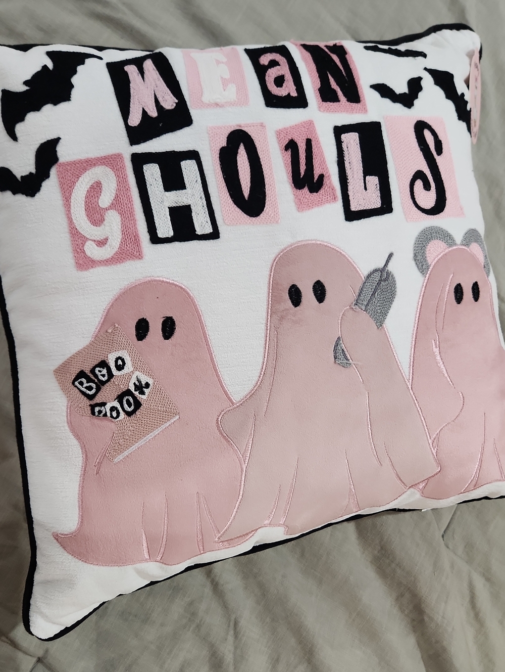 Mean "Girls" Ghouls Pink Ghost Decorative Pillow